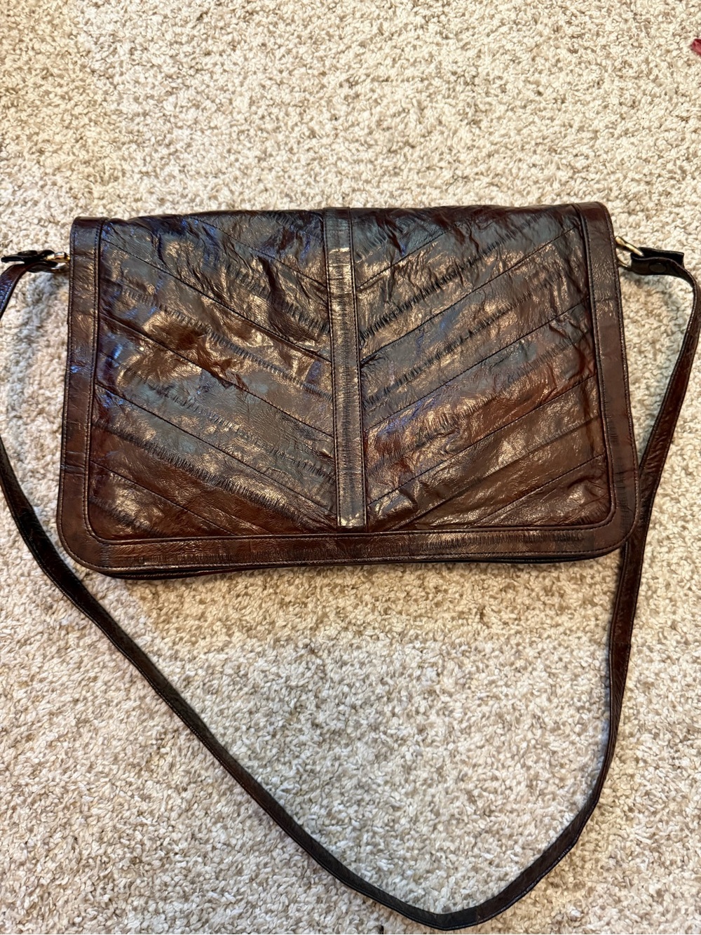 NWOT Brown Leather Chevron Crossbody Bag
